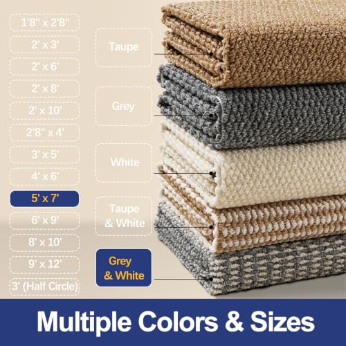 Faux Jute Area Rug 5'x7', Washable & Non-Slip, Grey & White - color: Grey & White, size: 5' x 7' (Rectangular)