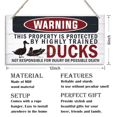 Funny Warning Signs, The Property is Protected By Highly Trained Ducks Sign, Decorative Wood Hanging Wood Plaque, Outdoor Warning Sign, Farm Yard Decor, Door Sign, Farmhouse Home Wall Decor - color: DUCKS