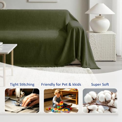 Chenille Couch Cover for Dogs Washable Boho Throw Blanket Washable - color: 01 Grass Green, size: 71"×91"