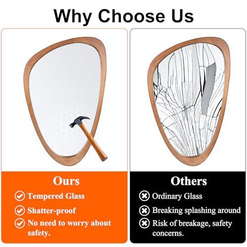 Irregular Asymmetrical Wall Mirror Full Length, 48"x22" Wooden Framed - color: Wood, size: 48"L x 22"W