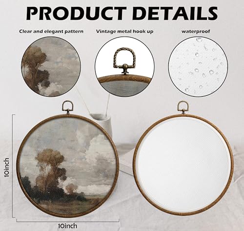 Round Wall Decoration, Nature Wilderness Scenery Wall Art, Printed Canvas Wall Hanging for Bedroom Kitchen Home Office, Living Room Wall Art, Dorm Decor, Circular Wall Hanging with Hooks,22 - color: Vintage21
