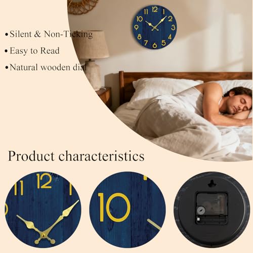 Blue Small Wall Clocks Battery Operated, 8 Inch Silent Wall Clock - size: 8 Inch