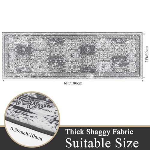 Vaukki Hallway Runner 2x6 ft, Multi-Black Vintage Shaggy Soft Kitchen Rug - color: Multi-black, size: 2' x 6'(Runner)