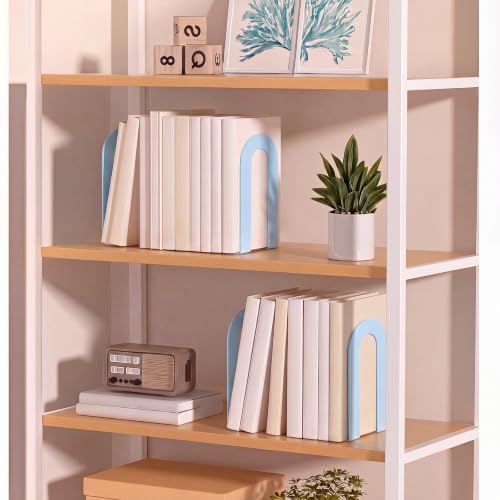 Chunful 6 Pcs Light Blue Metal BookEnds Shelves, 7.5 x 5.75 x 3.5 in - color: Light Blue, size: 7.5*5.75*3.5inch