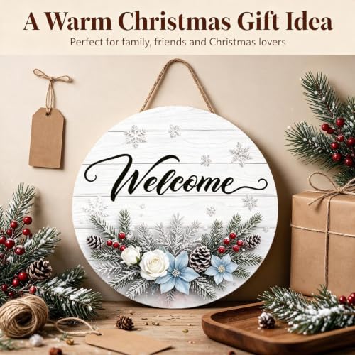 Winter Welcome Wreath Signs for Front Door, Christmas Hanging Wall Decor - color: Winter
