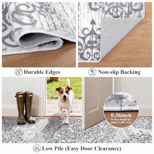 HEBE Hallway Runner Rug 2'x10', Washable Non Slip Kitchen Rug Runner - color: Grey, size: 2' x 10' (Rectangular)
