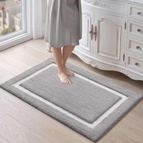 LUMI Bathroom Rug, Non Slip Absorbent Bath Mat, Light Grey, 24"x43" - color: Light Grey, size: 24"x43"