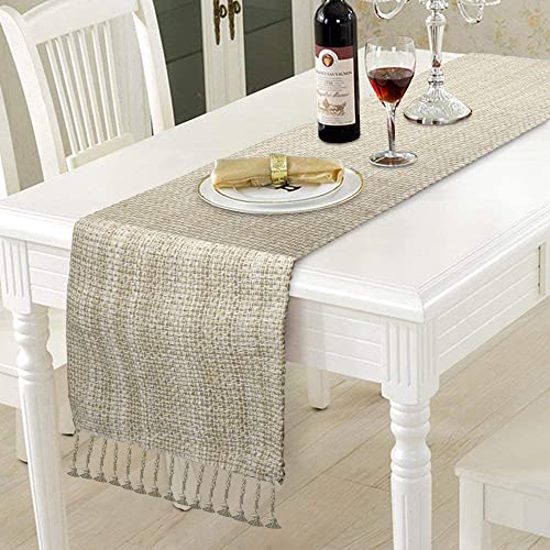 Urban Villa Two Tone Table Runner Cotton Quality 14x72 Egg Shell - color: Egg Shell, size: 14" x 72"