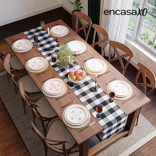 Encasa XO Halloween Table Runner, Woven Cotton Dining Linens 13"x72" Black - color: Buffalo Black Checks, size: 13x72 in