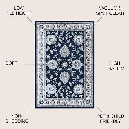 JONATHAN Y Cherie French Cottage Navy/Ivory Indoor Area Rug, 4x6, Vintage, Bohemian, Easy-Cleaning for Living Room, Bedroom, Kitchen, Pet Friendly, Non-Shedding (MDP505E-4) - color: Navy/Ivory, size: 4' x 6' (Rectangular)