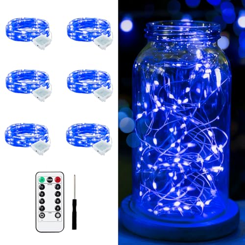 6 PCS Blue Fairy Lights with Remote 7ft 20 LED Light - color: Blue, size: 6 PCS