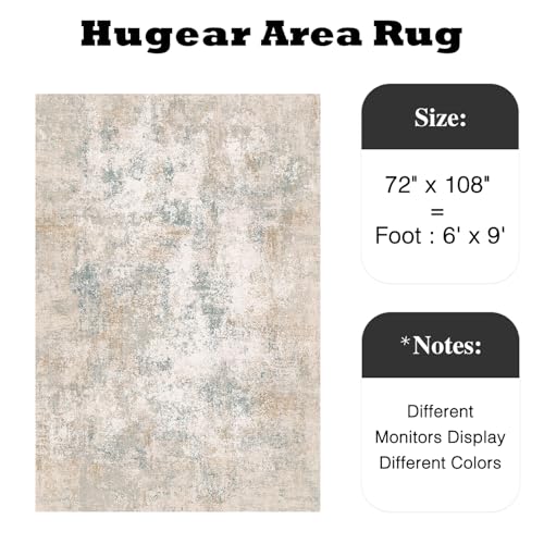HUGEAR 6x9 Beige Blue Abstract Washable Area Rug for Living Room - color: Beige/Blue, size: 6' x 9' (Rectangular)