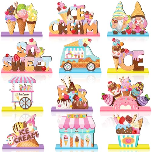 Marsui 12 Pcs Summer Ice Cream Wood Table Decor, Tiered Tray Signs - style: Ice Cream