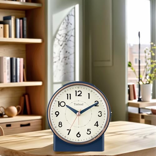 Tinload 4.3" Retro Analog Alarm Clock, Vintage Decor, No Ticking Silent, Easy to Set, Gradual Rise Alarm, On/Off Switch on Side, Gentle Wake, Snooze, Lighted on Demand, Battery Operated, Retro Blue - color: Retro Blue