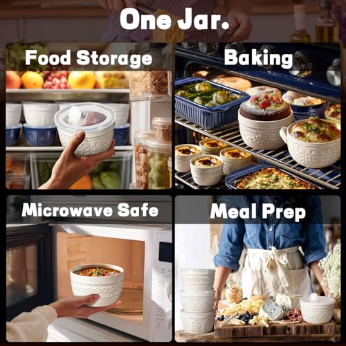 Artena Meal Prep Containers 22 OZ, 4 Pack Snack Containers, Reusable Food Storage Containers With Lids For Soup Yogurt Oatmeal Lunch Breakfast, Ceramic Cereal Bowls (White, Multiple Patterns) - size: 5.15 inch (Multiple Patterns, White)