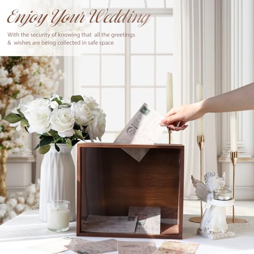 OurWarm Brown Wooden Wedding Card Box for Reception with Acrylic Window - color: Brown