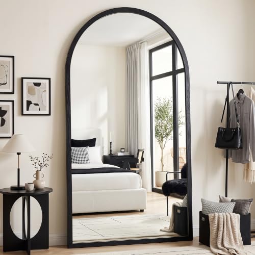 82"x44" Arched Full Length Mirror with Slim Solid Wood Frame, Black - color: Black, size: 82L" x 44W"