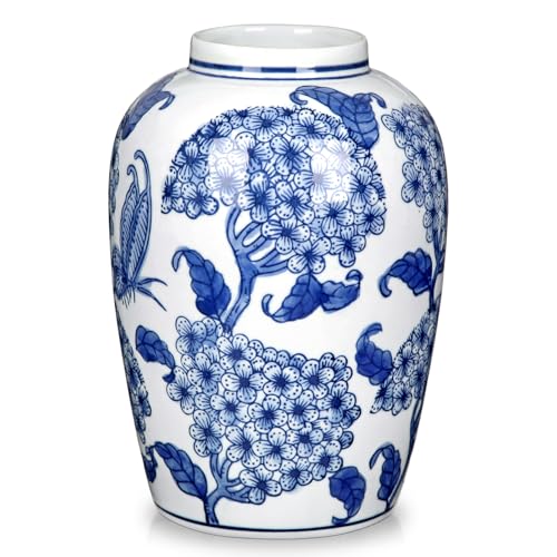 Blue and White Flower Vase for Home Decor 8.4'' Chinoiserie Ceramic Vase - color: Blue & White