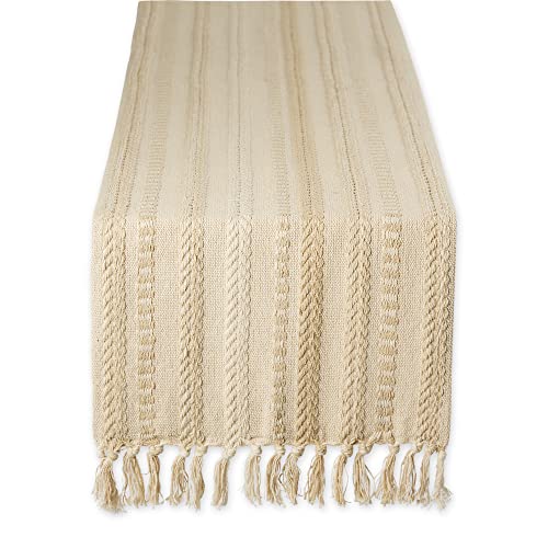 DII Braided Stripe Table Runner, 15x108 with 2.5" Fringe, Vintage Linen