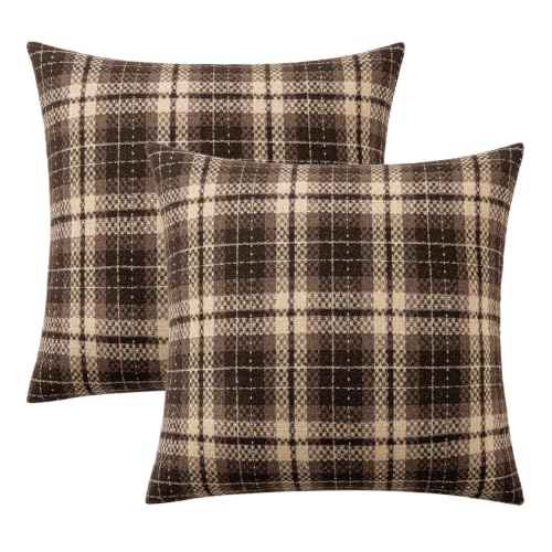MIULEE Tartan Plaid Throw Pillow Covers Fall 20x20 Inch Coffee Brown - color: Coffee, size: 20" x 20" (Pack of 2)