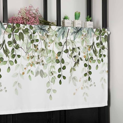 Sage Green Eucalyptus Leaves Window Valance 2 Panels, 54x18 in - color: Eucalyptus Leaves-green, size: 54"W x 18"L (Pack of 2)