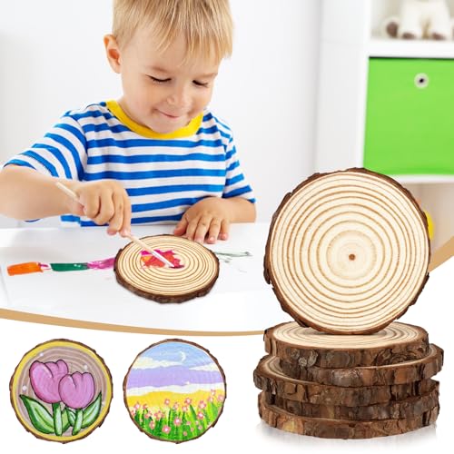 FSWCCK 10 Wood Slices 4-4.7in, Unfinished Bark Discs for Centerpieces - size: 10 Pcs 4"- 4.7"