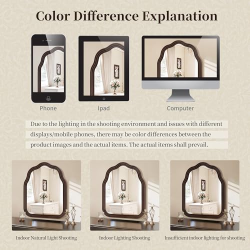 30x36 Inch Wood Arched Mirror, Large Bathroom Mirrors for Wall - size: 36"L x 30"W