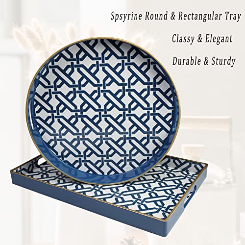 Spsyrine Round Plastic Geometric Serving Tray for Bathroom, Kitchen - color: White