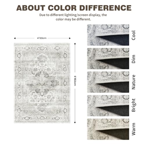 Washable 4x6 Area Rugs, Non Slip Rug for Living Room Ivory/Gray - color: Ivory/Gray, size: 4' x 6' (Rectangular)