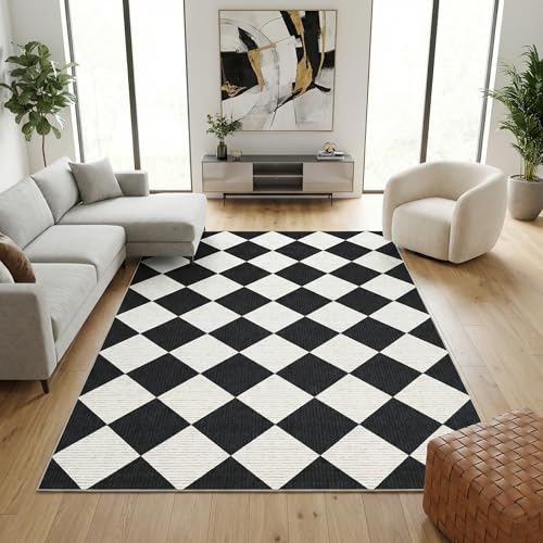 GarveeHome 4x6 Modern Checkered Area Rug Black and White Washable Rug - color: Black/White, size: 4' x 6' (Rectangular)