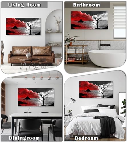 B0375 The Cloud Tree 1 Panels Modern Giclee Canvas Prints Artwork Abstract Seascape Paintings Reproduction Sea Beach Pictures Printed on Canvas Wall Art for Home Decorations Wall Decor - color: Red and Black, size: 58"L x 29"W