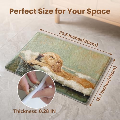 Sage Green Golden Retriever Bath Mat,Retro Dog Bathroom Rug
