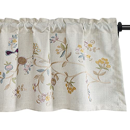 VOGOL Floral Embroidered Pattern Kitchen Valances for Windows, Linen Rod Pocket Curtains Valance for Living Room, 52 Inch Wide by 18 Inch Long, One Panel - color: C1