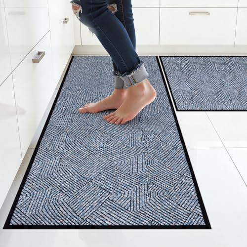 Pauwer Non Slip Kitchen Rugs Sets of 2, Washable Soft Kitchen Mats, Blue - color: Blue, size: 19"x32"+19"x47"