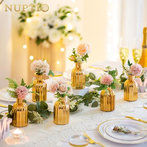 NUPTIO Gold Glass Bud Vases, Mini Vintage Bottle, 5.51" Tall, 12 Pcs - size: Style 1