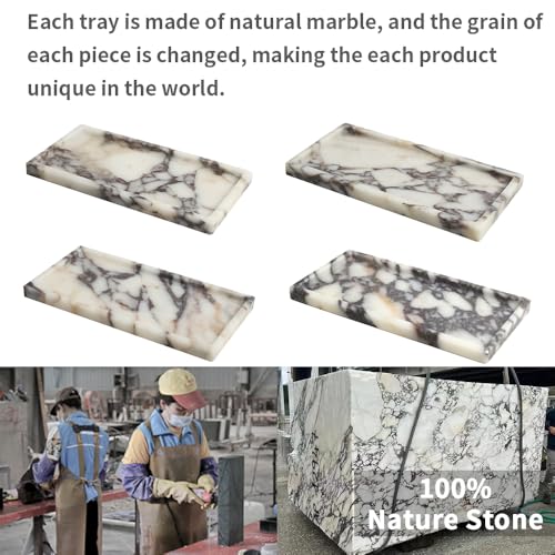 100% Natural Marble Tray, 10"x5" Calaccata Viola Vanity Tray - color: Viola-rectangle-10"x5"x0.7"