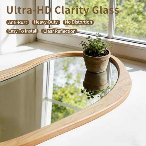67"x31.5" Large Irregular Floor Mirror with Solid Wood Frame - color: Natural Wood Frame, size: 67"L x 31.5"W