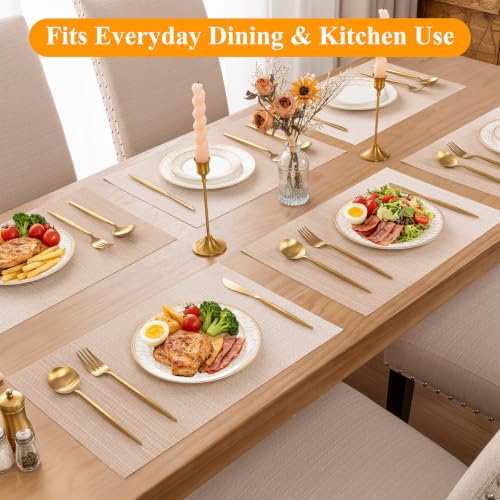 SHACOS Gradient Beige Woven Placemats Set of 6 Place Mats Indoor Outdoor - color: Gradient Beige, size: Set of 6
