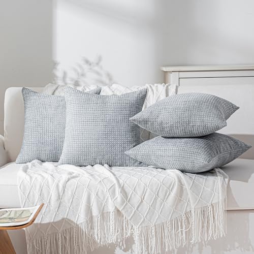 Pack of 4 Throw Pillow Covers 16x16” Boho Cushion Covers for Living Room - color: Light Gray, size: 16" x 16" (Pack of 4)