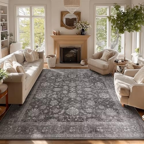 Washable 8x10 Area Rugs for Living Room Bedroom, Charcoal Gray - color: Charcoal Gray, size: 8' x 10' (Rectangular)