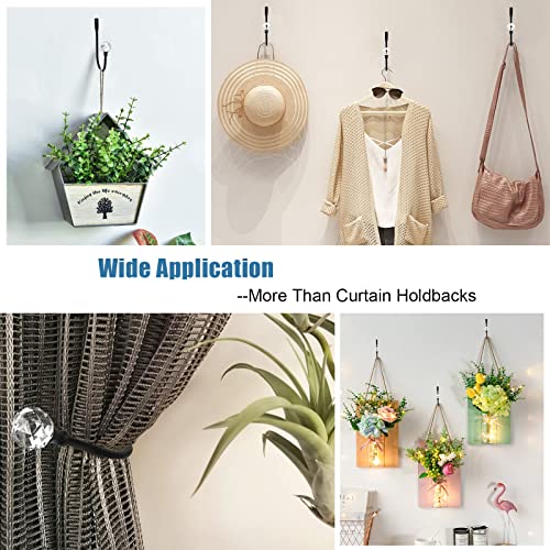 Crystal Curtain Holdbacks, Black Curtain Tieback Hooks Metal Decorative Curtain Pull Backs 4 Pack Heavy Duty Modern Drapery Tiebacks U Shaped Window Drape Holder - color: Black-4 Pack