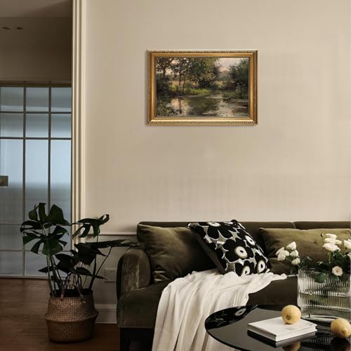 Vintage Gold Framed Lakeside Trees Forest Landscape Wall Art 16x24in - color: landscape2, size: 24"L x 16"W