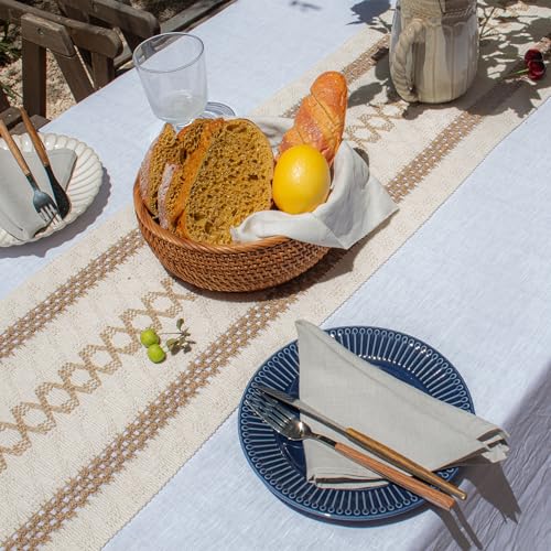 Simple&Opulence Boho Macrame Table Runner - 12 x 90 Inch, Splicing Burlap Farmhouse Cotton Table Runner with Fringed Edges for Bohemian Rustic Wedding, Bridal Shower, Dinner (Brown Pinstripe) - size: 12"x90", style: Brown Pinstripe