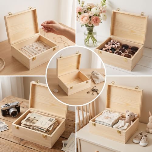 Extra Large Unfinished Wooden Box 11 x 9 x 5 inch Natural Wood Boxes
