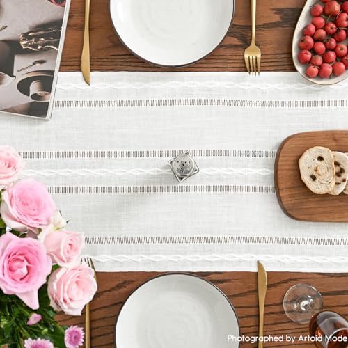 Artoid Mode White Rustic Cotton Linen Table Runner 13x36 Inch - color: White, size: 13" x 36"
