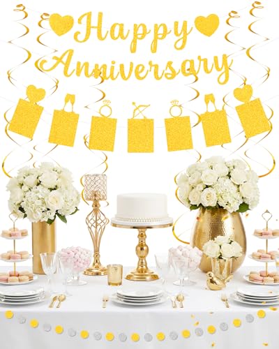 Happy Anniversary Decorations Gold Party Decoration Set
