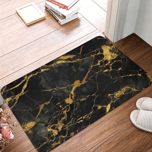 Black Gold Marble Surface Bath Mat Non-Slip Soft Flannel Bathroom Rugs Washable Bathmat, Carpet Rug Entryway Decor for Tub Shower Room Floor Home Kitchen,24x16 in - color: Black Gold Marble Texture, size: 1'4" x 1'11" (Rectangular)