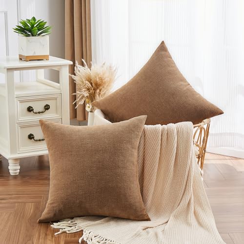 GAWAMAY 2 Pack Apricot Brown 20x20 Chenille Throw Pillow Covers for Couch - color: Apricot Brown, size: 20" x 20" (Pack of 2)