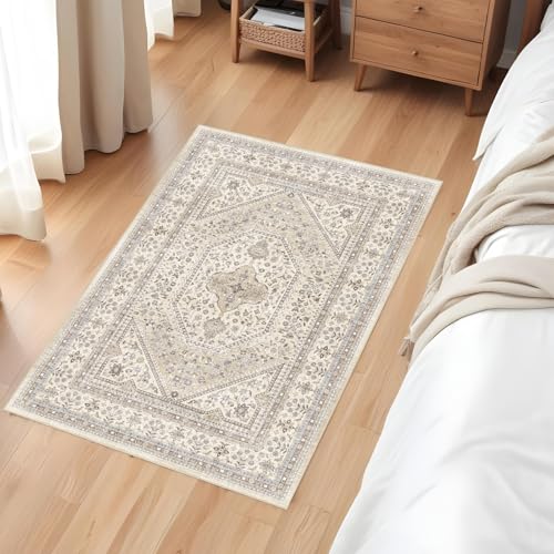 2x3 Washable Entryway Area Rug - Non-Slip Boho Throw Rugs Beige Gray - color: Beige/Gray, size: 2' x 3' (Rectangular)