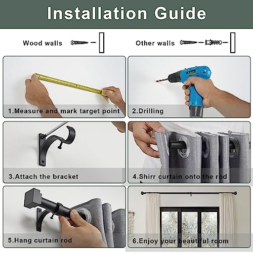 Single Curtain Rods for Windows 72 to 144 Inch(6-12ft),1 Inch Diameter Adjustable Heavy Duty Drapery Rods,with Modern Square Aluminum Alloy Finials,Antique Bronze - color: Antique Bronze, size: 72-144"